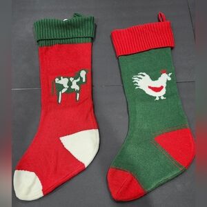 Festive Red and Green Knit Christmas Stockings